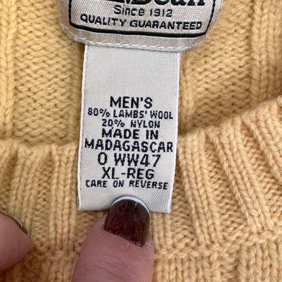 LLBean Mens Cable Knit Sweater Yellow Lambswool Blend XL Regular - Picture 4 of 11